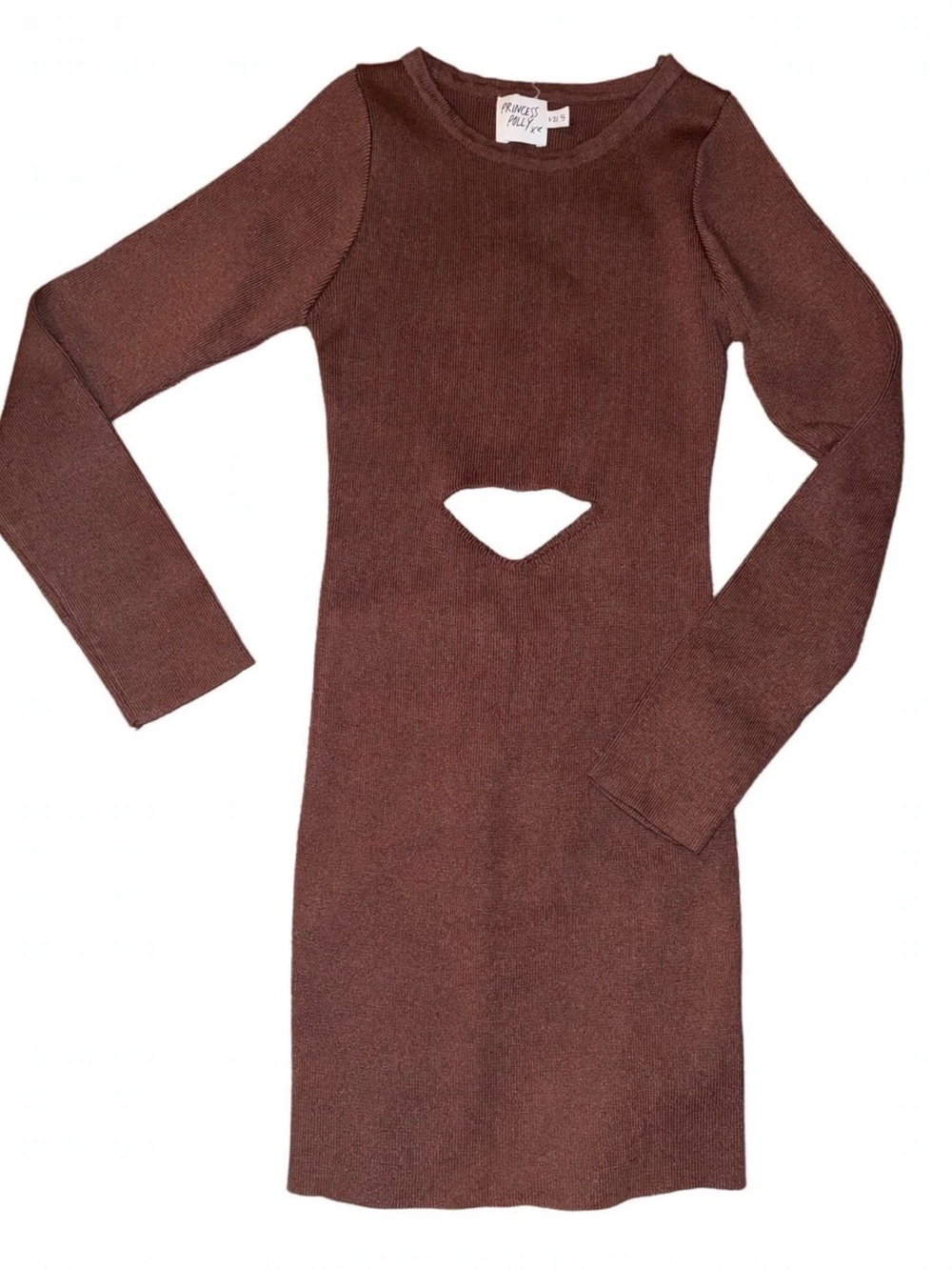 Princess Polly Brown Long-Sleeve Cutout Knit mini dress